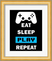 Eat Sleep Game Repeat  - Black and Blue Fine Art Print