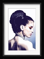 Vintage Fashion Woman With Necklace Blue Framed Print