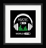Music On, World Off Headphones Black Background Fine Art Print