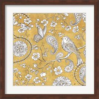 Color my World Bird Paisley I Gold Fine Art Print
