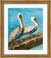 Two Pelicans on Dock Rail Fine Art Print