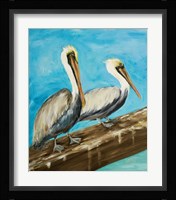 Two Pelicans on Dock Rail Fine Art Print