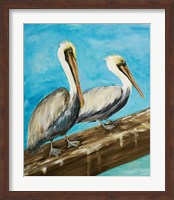 Two Pelicans on Dock Rail Fine Art Print