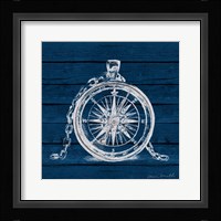 Compass on Blue Wood Framed Print