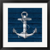 Anchor on Blue Wood Framed Print