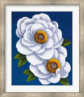 White Flowers on Blue I Fine Art Print