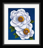 White Flowers on Blue I Framed Print