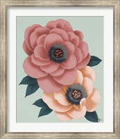Pink Flowers on Mint I Fine Art Print