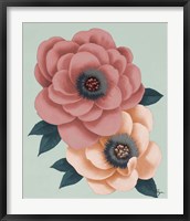 Pink Flowers on Mint I Fine Art Print
