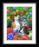 Puppies and Kitten Under the Tree Fine Art Print