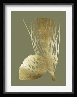 Gold Foil Pine Cones I on Mid Green Fine Art Print