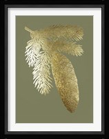 Gold Foil Pine Cones IV on Mid Green Fine Art Print