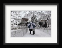 Central Park Couple In The Snow Framed Print