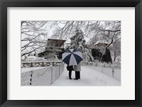 Central Park Couple In The Snow Framed Print