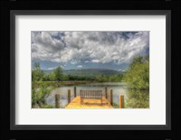 Pond Bench Dock and Mountain Fine Art Print