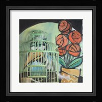 Bird In Cage With Potted Plant Fine Art Print