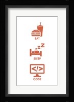 Eat Sleep Code - Orange Icons Fine Art Print