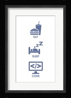 Eat Sleep Code - Blue Icons Fine Art Print
