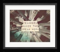 Teamwork Makes The Dream Work Stacking Hands Black and White Framed Print