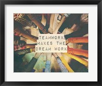 Teamwork Makes The Dream Work Stacking Hands Color Framed Print