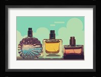 Vintage Fashion Perfume Bottles Blue Fine Art Print
