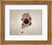 Map with Flag Overlay South Korea Fine Art Print