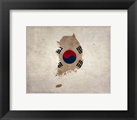 Map with Flag Overlay South Korea Framed Print