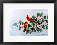 Cardinals and Holly Berries Fine Art Print