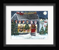 Christmas Night Folk Art Santa Reindeer Fine Art Print