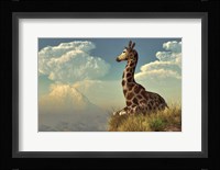 Giraffe And Distant Mountain Fine Art Print