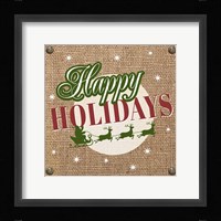 Christmas on Burlap - Happy Holidays Framed Print
