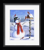 Snowman & Cardinals Fine Art Print