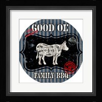 Good Ol' Family BBQ Round Cow Framed Print