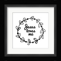 Jesus Loves Me - Wreath Doodle White Framed Print
