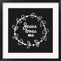 Jesus Loves Me - Wreath Doodle Black Fine Art Print