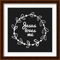 Jesus Loves Me - Wreath Doodle Black Fine Art Print