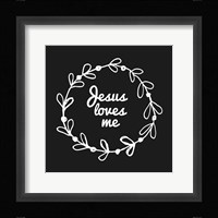 Jesus Loves Me - Wreath Doodle Black Framed Print