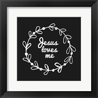 Jesus Loves Me - Wreath Doodle Black Framed Print