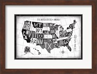 Letterpress USA Map Dark Fine Art Print