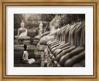 Young Buddhist Monk praying, Thailand (sepia) Fine Art Print