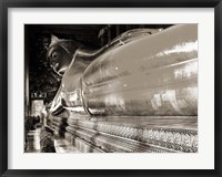 Praying the reclined Buddha, Wat Pho, Bangkok, Thailand (sepia) Fine Art Print