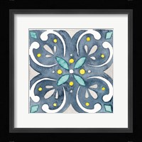 Garden Getaway Tile IV Blue Framed Print