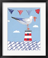 Coastal Bird I Flags on Blue Fine Art Print