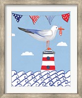 Coastal Bird I Flags on Blue Fine Art Print