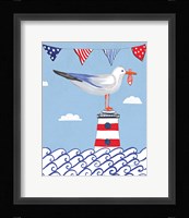 Coastal Bird I Flags on Blue Framed Print