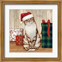 Christmas Kitty on Planked Wood Fine Art Print