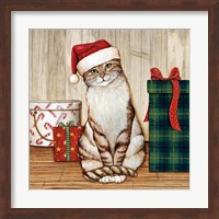 Christmas Kitty on Planked Wood Fine Art Print