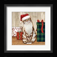 Christmas Kitty on Planked Wood Fine Art Print