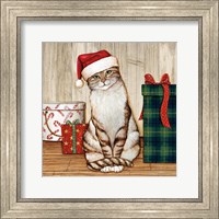 Christmas Kitty on Planked Wood Fine Art Print