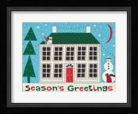 Jolly Holiday Home on Blue Fine Art Print